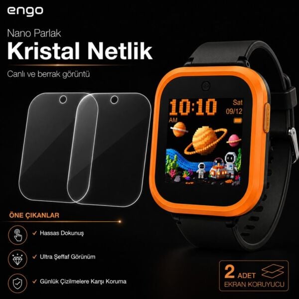 TCL Kids Watch K5 Ekran Koruyucu Nano Parlak Çizilmeye Dayanıklı Akıllı Saat Koruması, 9H Kırılmaz Esnek Cam, Hd Şeffaf 2 Adet MT50V