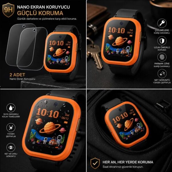 TCL Kids Watch K5 Ekran Koruyucu Nano Parlak Çizilmeye Dayanıklı Akıllı Saat Koruması, 9H Kırılmaz Esnek Cam, Hd Şeffaf 2 Adet MT50V