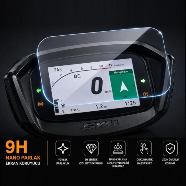 Honda SH125i 4.2 İnç TFT Ekran Koruyucu, 9H Nano Parlak, Kırılmaz Esnek Yapı, Çizilmeye Ve Darbeye Dayanıklı Şeffaf Koruma