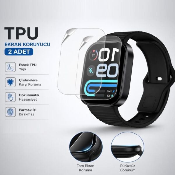 Xiaomi Redmi Watch 6 Lite Ekran Koruyucu TPU, Tam Kaplayan Akıllı Saat Koruması 2 Adet, Çizilmeye Dayanıklı Şeffaf Koruma