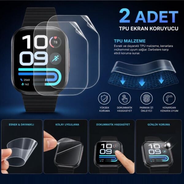 Xiaomi Redmi Watch 6 Lite Ekran Koruyucu TPU, Tam Kaplayan Akıllı Saat Koruması 2 Adet, Çizilmeye Dayanıklı Şeffaf Koruma