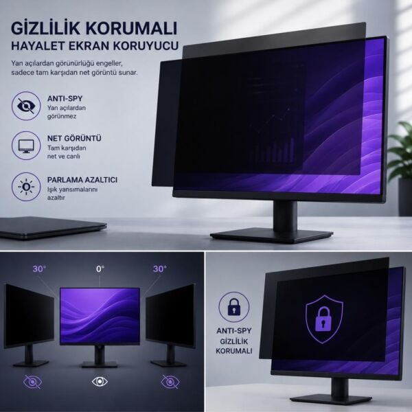 Dell Pro E2425HSM 23.8 İnç Hayalet Ekran Koruyucu, Yandan Görünmeyen Anti-Spy Gizlilik (Privacy) Koruması, 9H Nano Esnek Cam