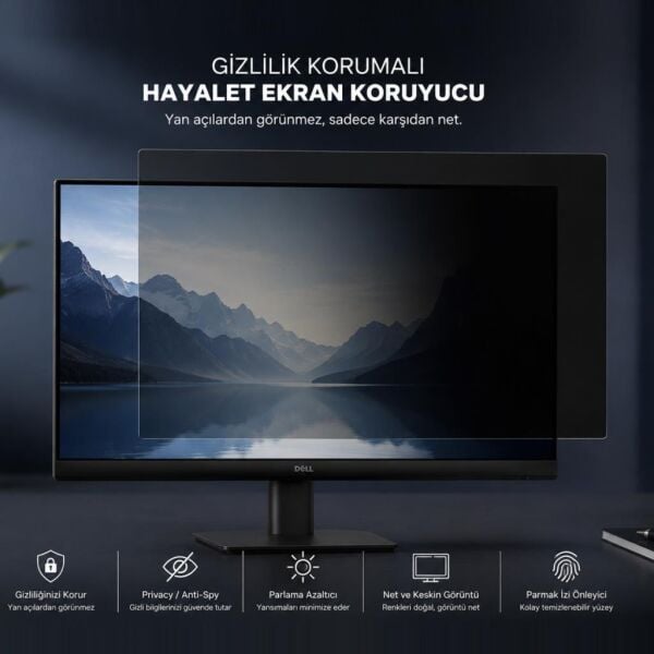 Dell Pro E2425HSM 23.8 İnç Hayalet Ekran Koruyucu, Yandan Görünmeyen Anti-Spy Gizlilik (Privacy) Koruması, 9H Nano Esnek Cam
