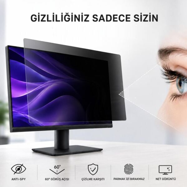 Dell Pro E2425HSM 23.8 İnç Hayalet Ekran Koruyucu, Yandan Görünmeyen Anti-Spy Gizlilik (Privacy) Koruması, 9H Nano Esnek Cam