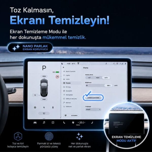 Tesla Model Y Ekran Koruyucu 16 İnç Multimedya, 9H Nano Esnek Cam, Çizilmelere Ve Darbelere Karşı Dayanıklı Şeffaf Yüzey