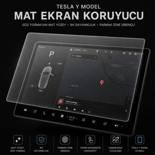 Tesla Model Y Mat Ekran Koruyucu 16 İnç Multimedya, 9H Esnek Nano Cam, Anti Glare, Yansıma Ve Parlama Azaltıcı