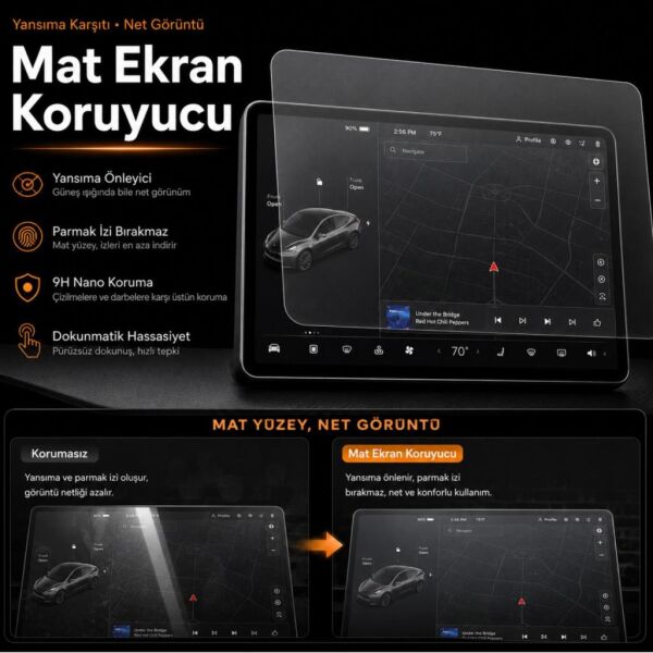 Tesla Model Y Mat Ekran Koruyucu 16 İnç Multimedya, 9H Esnek Nano Cam, Anti Glare, Yansıma Ve Parlama Azaltıcı