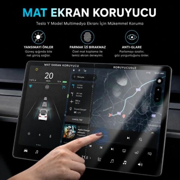 Tesla Model Y Mat Ekran Koruyucu 16 İnç Multimedya, 9H Esnek Nano Cam, Anti Glare, Yansıma Ve Parlama Azaltıcı