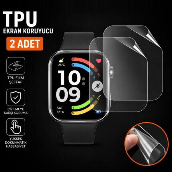 Xiaomi Redmi Watch 6 İle Uyumlu Ekran Koruyucu TPU, Tam Kaplayan Akıllı Saat Koruması 2 Adet, Çizilmeye Dayanıklı Şeffaf Koruma