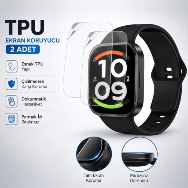 Xiaomi Redmi Watch 6 İle Uyumlu Ekran Koruyucu TPU, Tam Kaplayan Akıllı Saat Koruması 2 Adet, Çizilmeye Dayanıklı Şeffaf Koruma