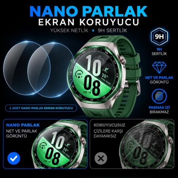 Huawei Watch GT 7 Pro İle Uyumlu Ekran Koruyucu Nano Parlak Çizilmeye Dayanıklı Akıllı Saat Koruması, 9H Kırılmaz Esnek Cam, Hd Şeffaf 2 Adet