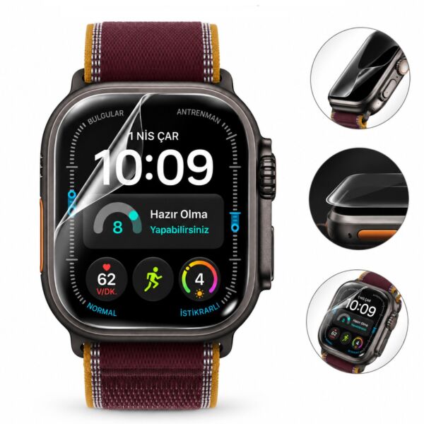 Apple Watch Ultra 4 49mm Ekran Koruyucu TPU A3579 Şeffaf Çizilmeye Dayanıklı Esnek Yapı 2 Adet