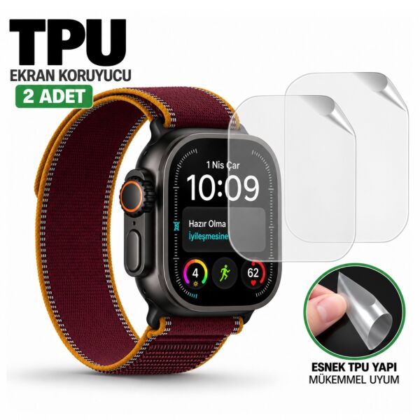Apple Watch Ultra 4 49mm Ekran Koruyucu TPU A3579 Şeffaf Çizilmeye Dayanıklı Esnek Yapı 2 Adet