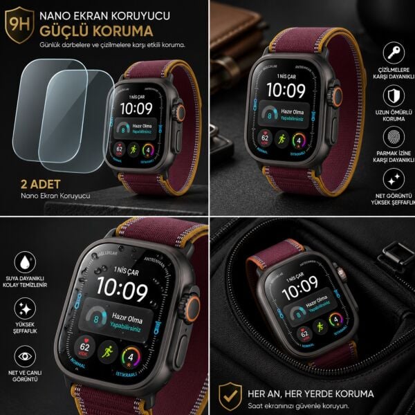 Apple Watch Ultra 4 49mm Ekran Koruyucu A3579 Nano Parlak 9H Esnek Cam Çizilmeye Dayanıklı