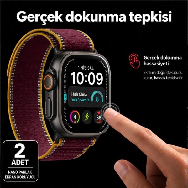 Apple Watch Ultra 4 49mm Ekran Koruyucu A3579 Nano Parlak 9H Esnek Cam Çizilmeye Dayanıklı