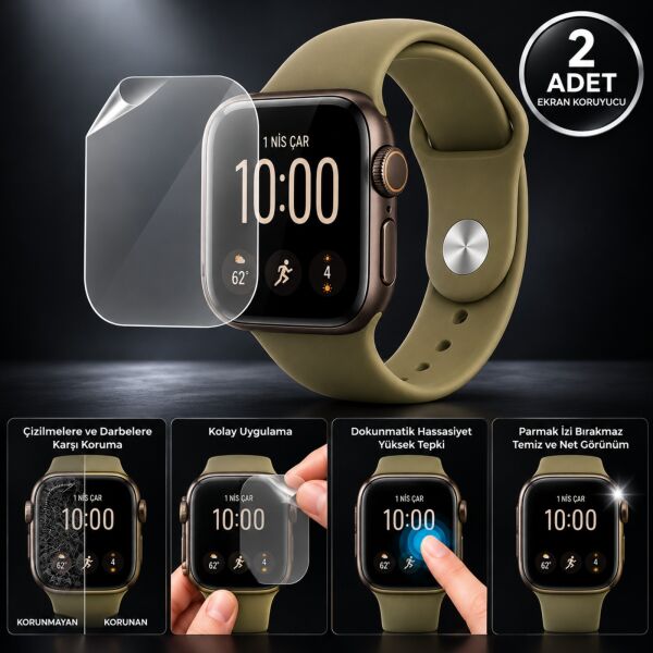 Apple Watch Series 12 42mm Ekran Koruyucu TPU A3582 Şeffaf Çizilmeye Dayanıklı Akıllı Saat Koruması 2 Adet