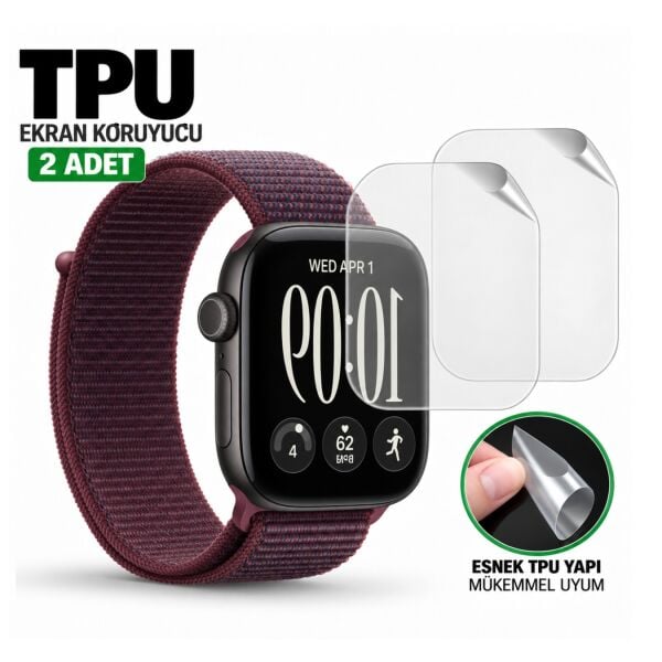 Apple Watch Series 12 46mm Ekran Koruyucu A3587 TPU Şeffaf Çizilmeye Dayanıklı Esnek Yapı 2 Adet