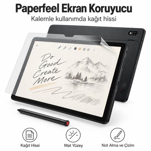 Lenovo ThinkTab X11 Paperfeel Ekran Koruyucu 10.9 İnç Kağıt Hissi Veren Mat Dokulu Yüzey, Kalem Uyumlu, Not Alma ve Çizim İçin