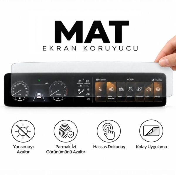 Kia Seltos 12.3 İnç Mat Ekran Koruyucu Multimedya ve Dijital Gösterge 9H Esnek Nano Cam Yansıma ve Parlama Azaltıcı Anti Glare