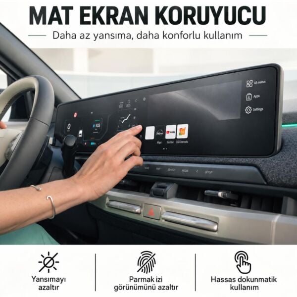 Kia Seltos 12.3 İnç Mat Ekran Koruyucu Multimedya ve Dijital Gösterge 9H Esnek Nano Cam Yansıma ve Parlama Azaltıcı Anti Glare