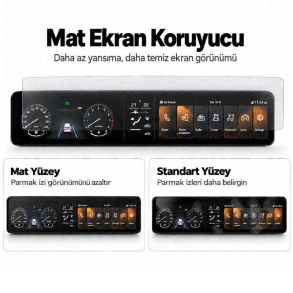 Kia Seltos 12.3 İnç Mat Ekran Koruyucu Multimedya ve Dijital Gösterge 9H Esnek Nano Cam Yansıma ve Parlama Azaltıcı Anti Glare