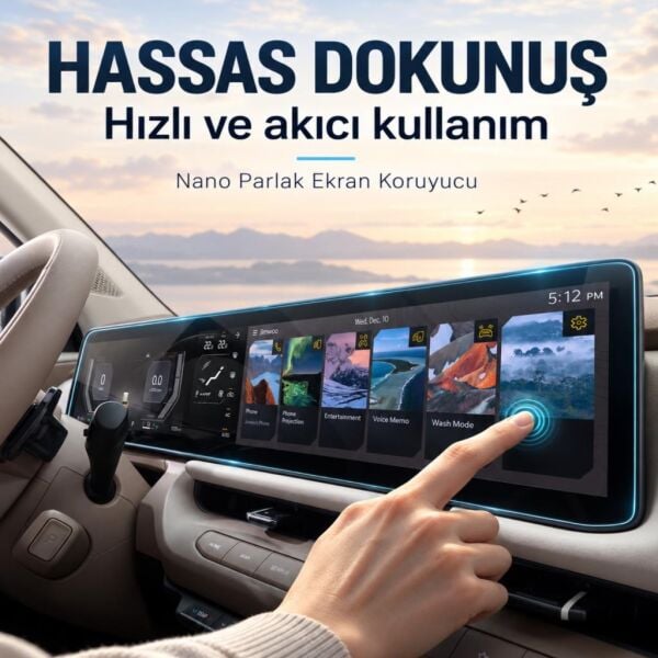 Kia EV2 12.3 İnç Ekran Koruyucu Multimedya ve Dijital Gösterge 9H Kırılmaz Esnek Nano Cam, Çizilmeye Ve Darbeye Dayanıklı Koruma, HD Şeffaf
