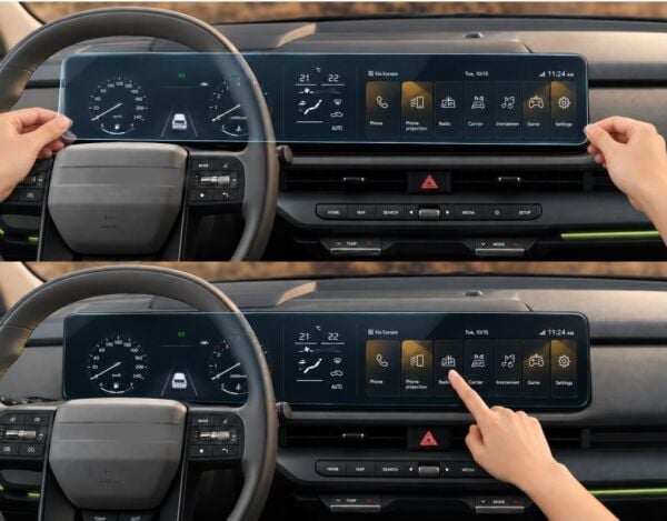 Kia EV2 12.3 İnç Ekran Koruyucu Multimedya ve Dijital Gösterge 9H Kırılmaz Esnek Nano Cam, Çizilmeye Ve Darbeye Dayanıklı Koruma, HD Şeffaf